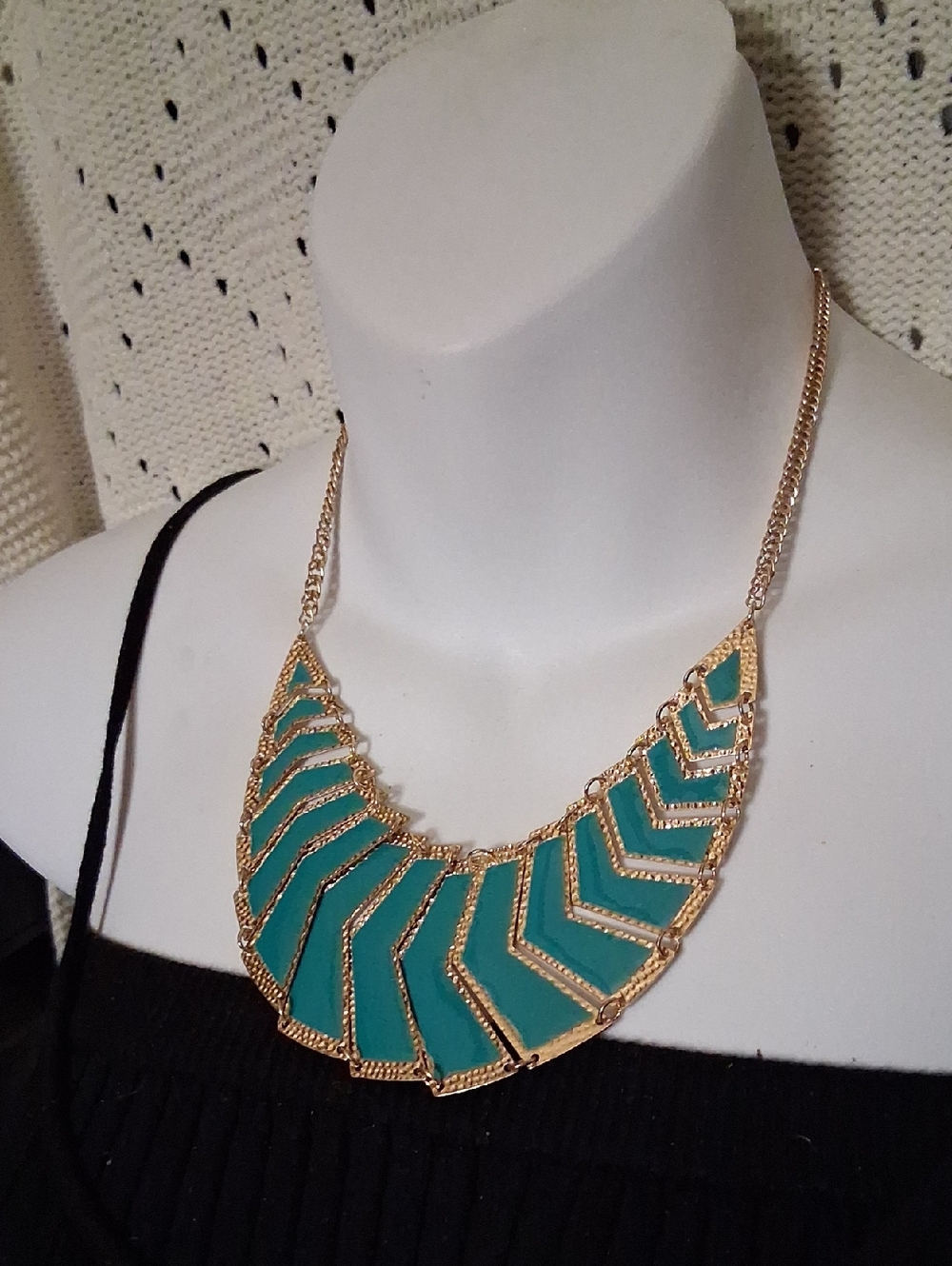 Gold and Teal Statement Necklace - Women Jewelry